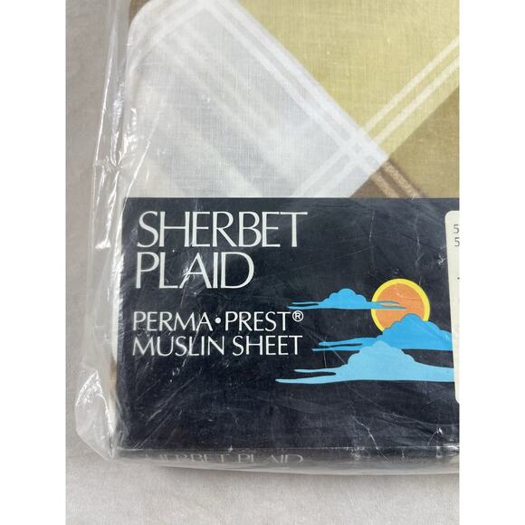 Sears Sherbet Twin Top Flat Sheet Criss Cross Plaid Cotton Blend New Dead Stock - Picture 4 of 6